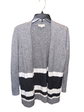 Loft Outlet Petite Gray Striped Open Front Cardigan Sweater
